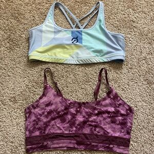 2pc Bundle XL jrs Lucky Brand Purple Tie-Dye and Multicolor Sports Bras